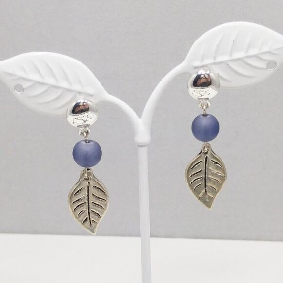 Robert Rose Blue Silver Leaf Necklace & Earrings Set, 21 Inches, 1 3/4 Inches - Picture 3 of 8